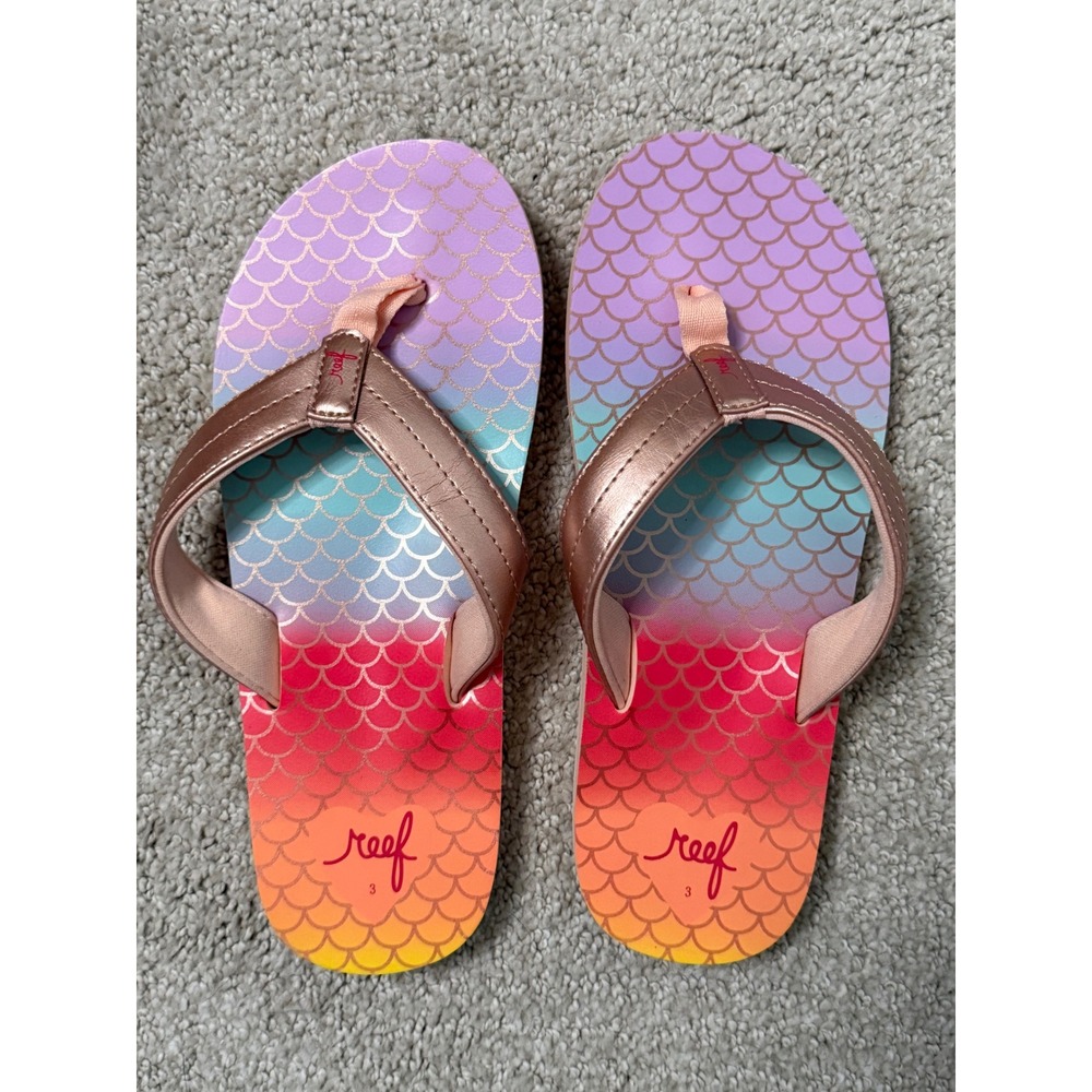 Reef Girls Mermaid Scale Flip Flop Sandals Rose Gold Ombre Pink Purple Size 3